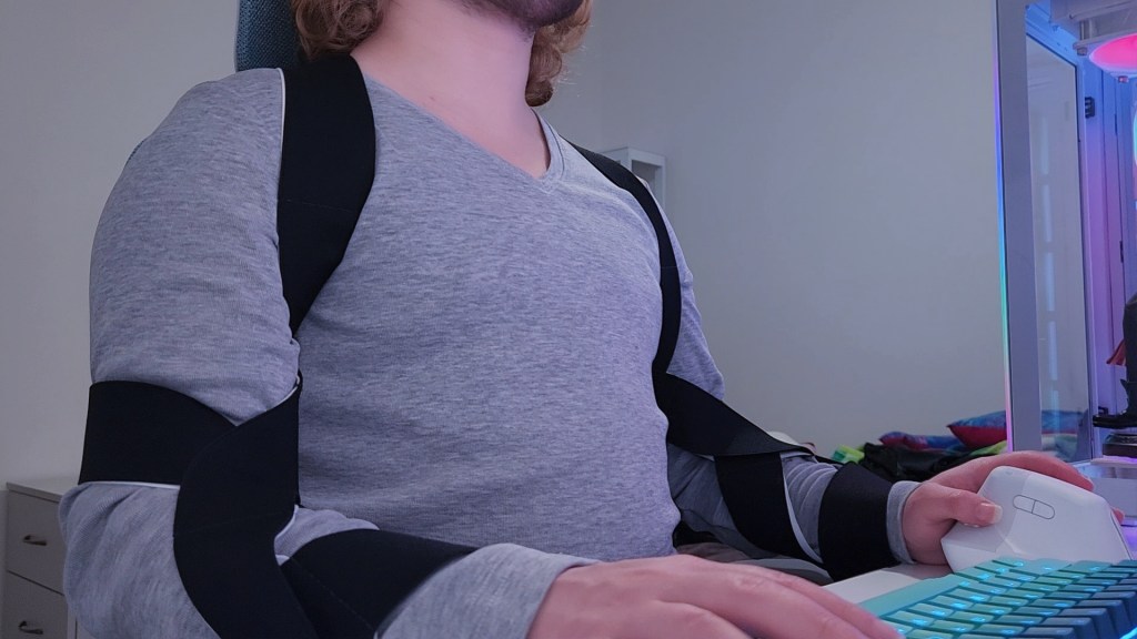 Wearing the arm braid while sitting at my computer.